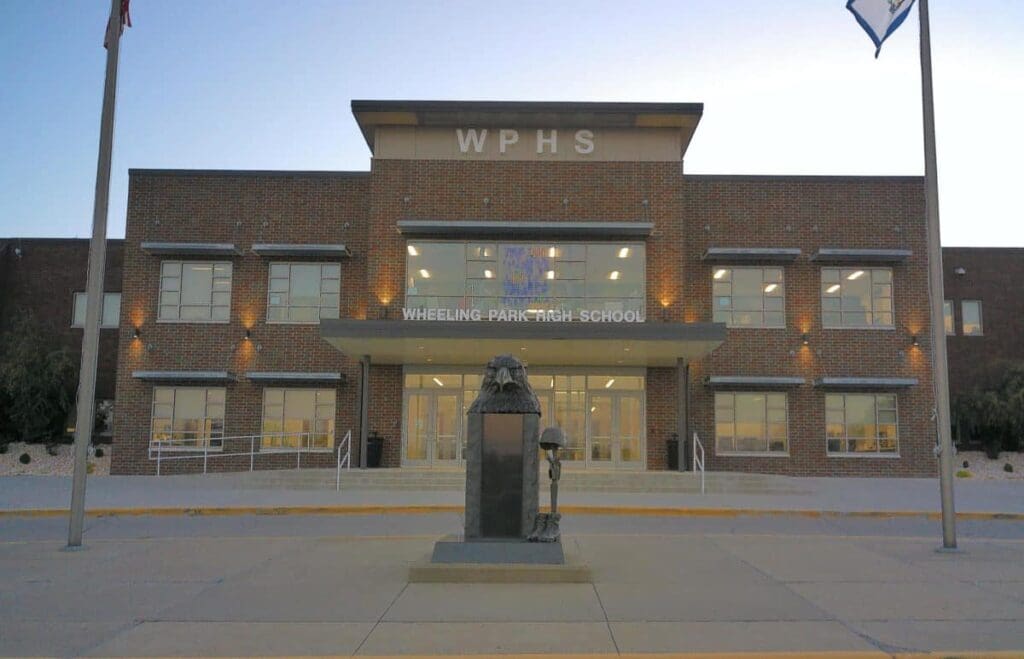 The front of a high school.