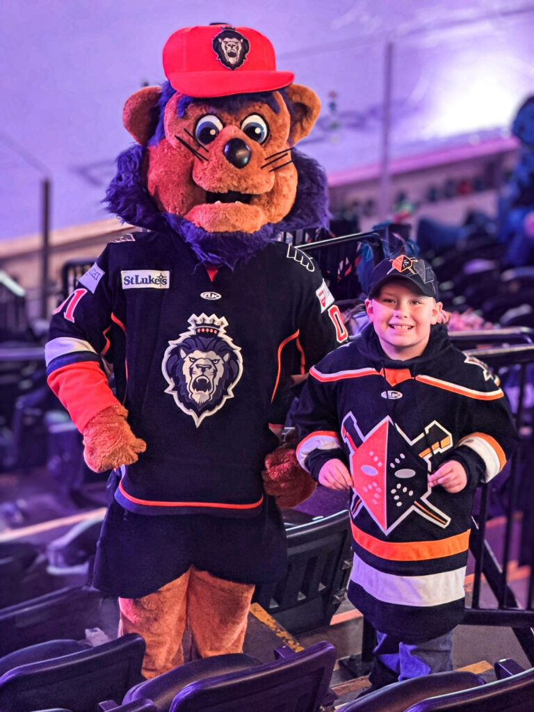 A mascot at a hockey game.